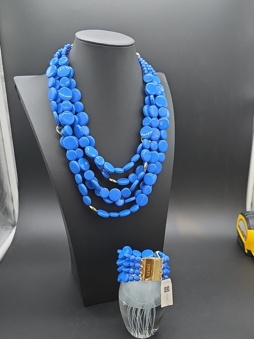 NWT VINTAGE ZENZII Bold Blue Multi-Strand Bead Necklace & Bracelet Set